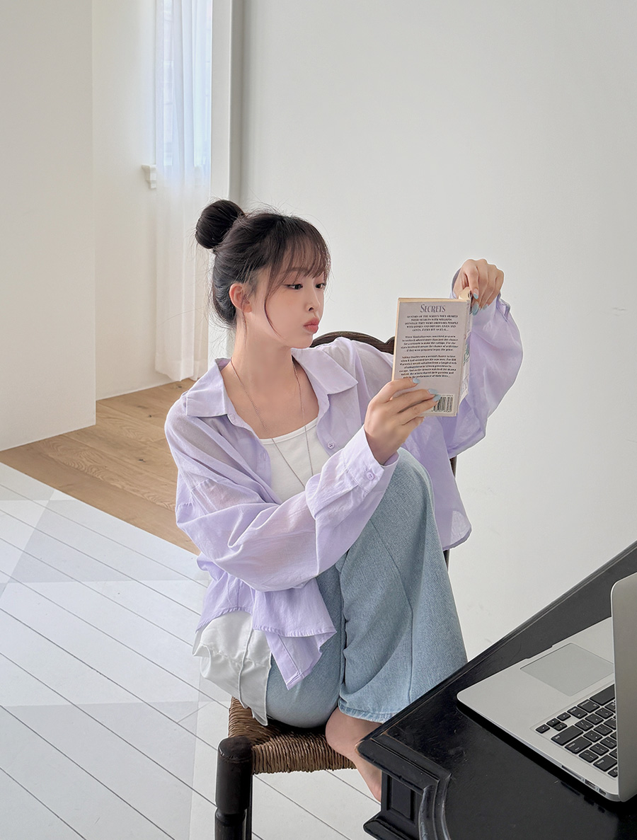 [EVELLET] Spiel loose fit pocket semi-crop shirt