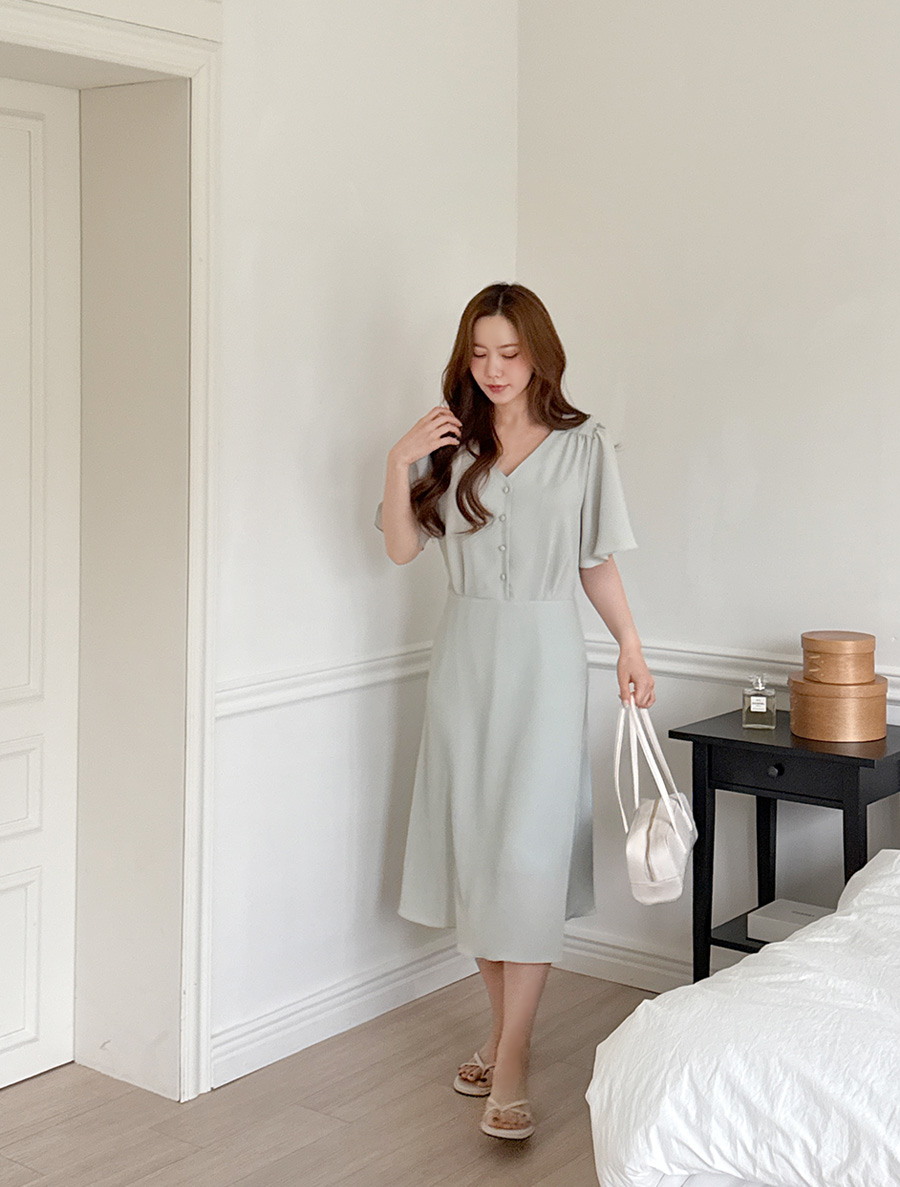 Luek V-neck shirring dress