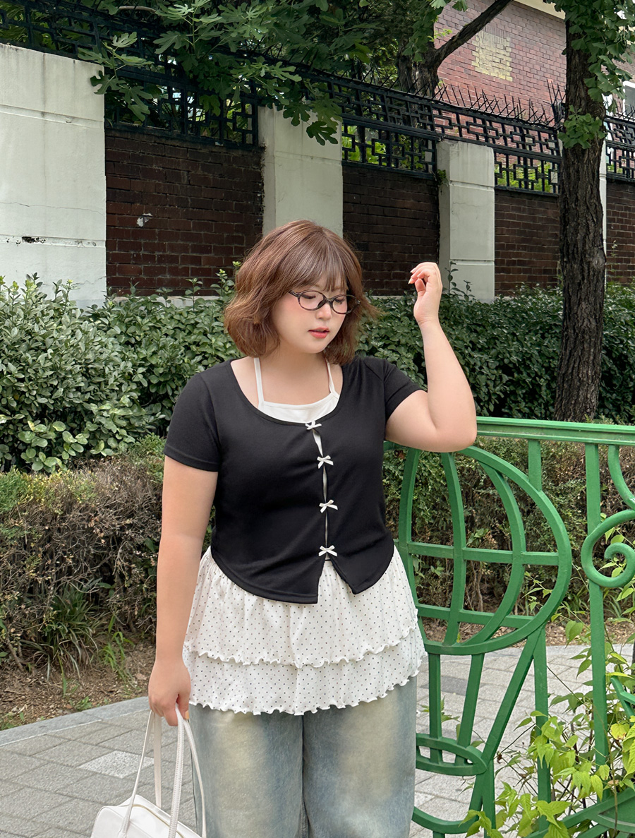 [EVELLET]Ribte bowknot layered Halter neck T-shirt