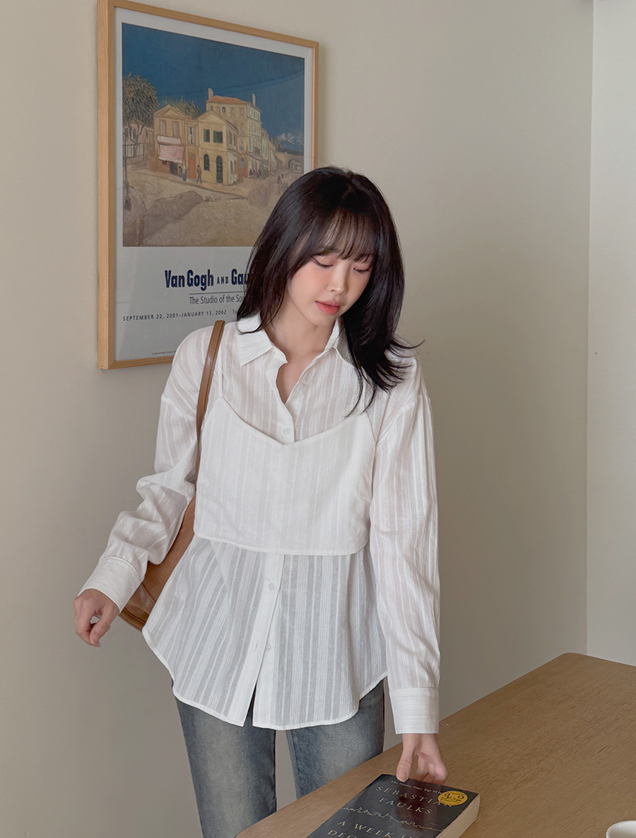 [EVELLET] Petitma Jacquard Shirt Bustier SET