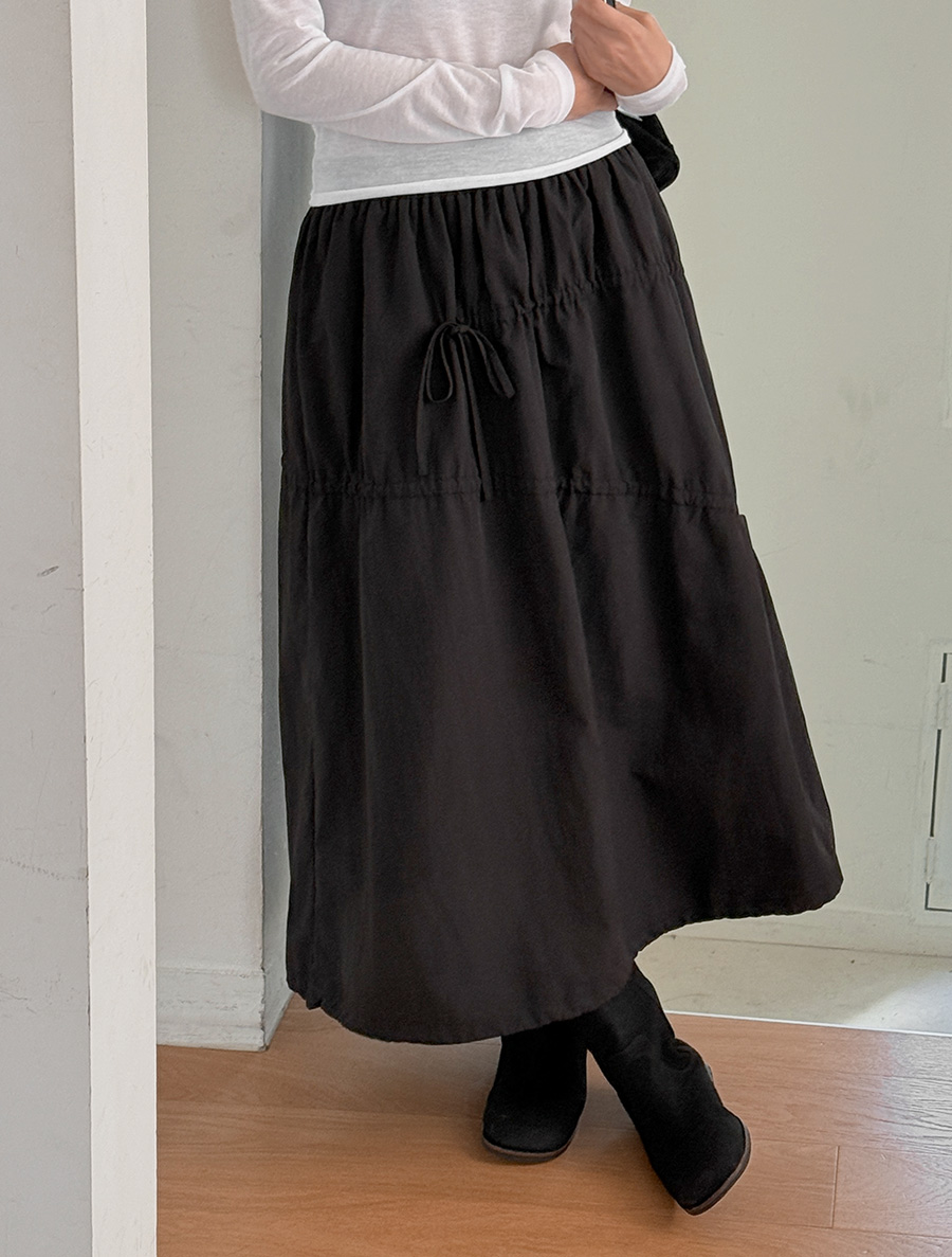 [EVELLET] Cloa bowknot shirring long skirt