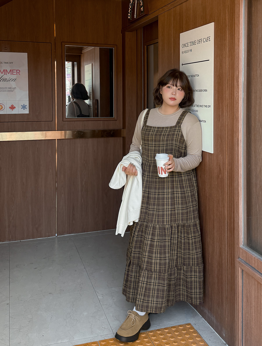 Muroen Plaid Check Tiered Long Bustier Dress