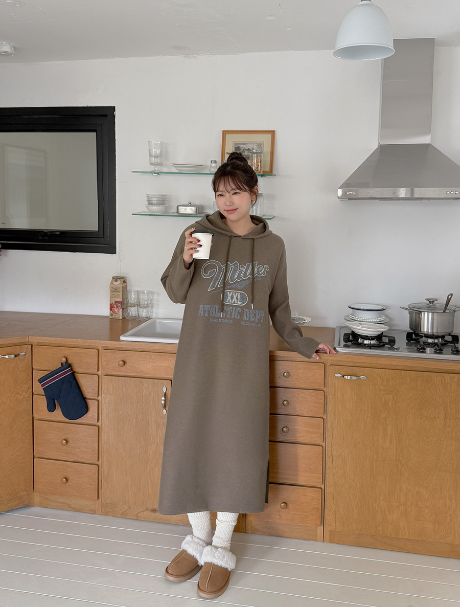 [EVELLET] Ilia fleece Hood Long Dress