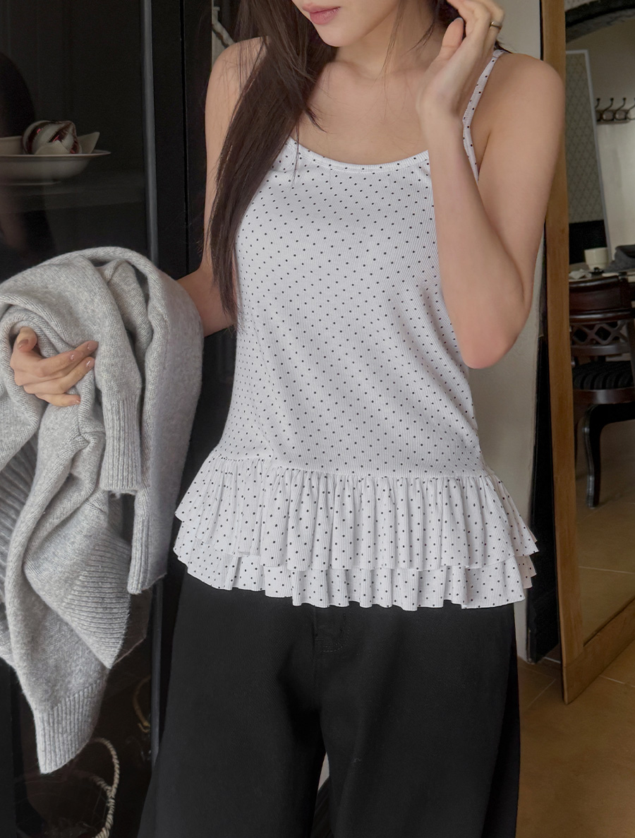 Din Moa Ribbed Dot Tiered Frill Sleeveless