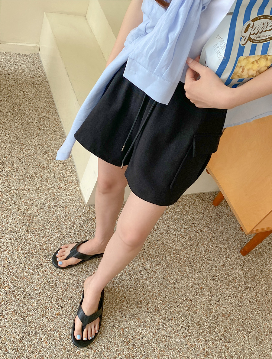 [EVELLET] Enrumon Cargo Shorts Waistband Pants