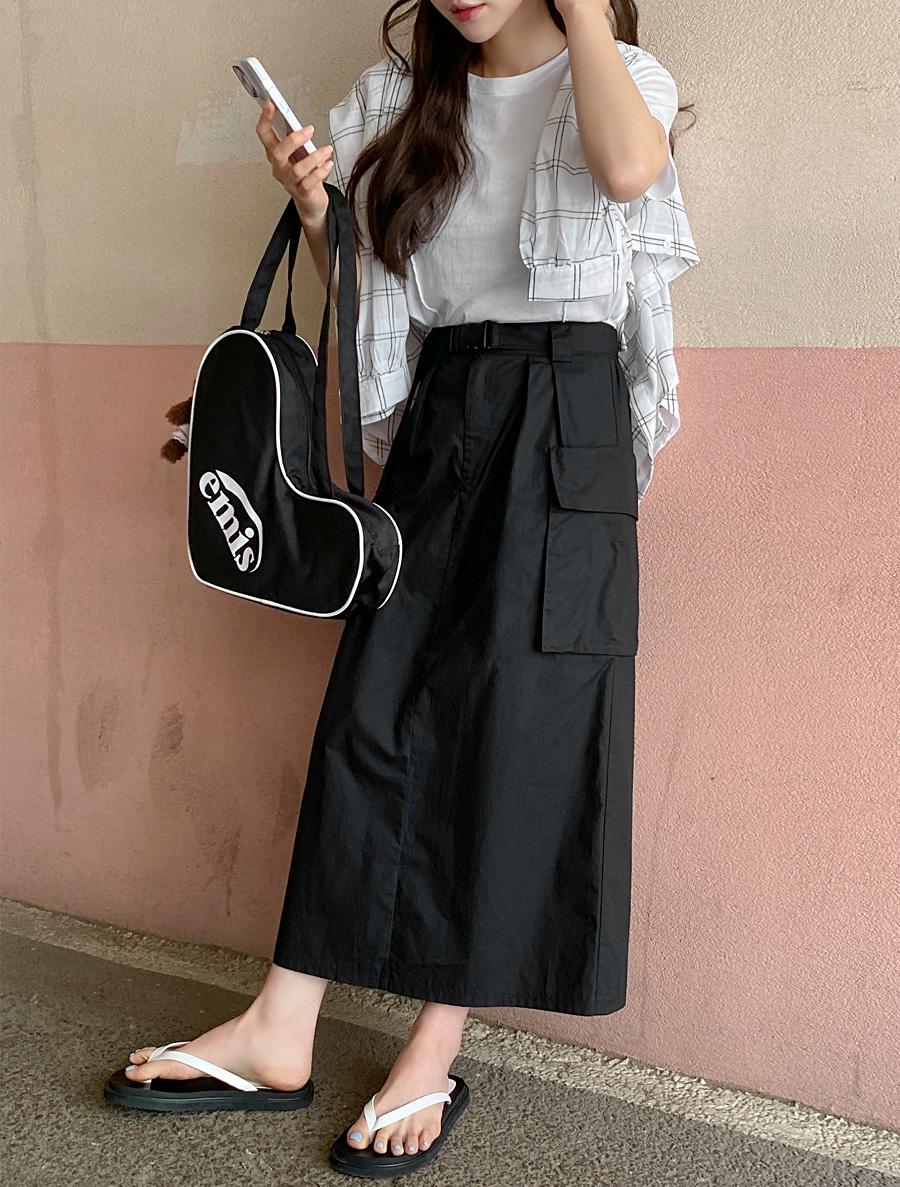 [EVELLET] Lamic Cargo BeltSET Long Skirt