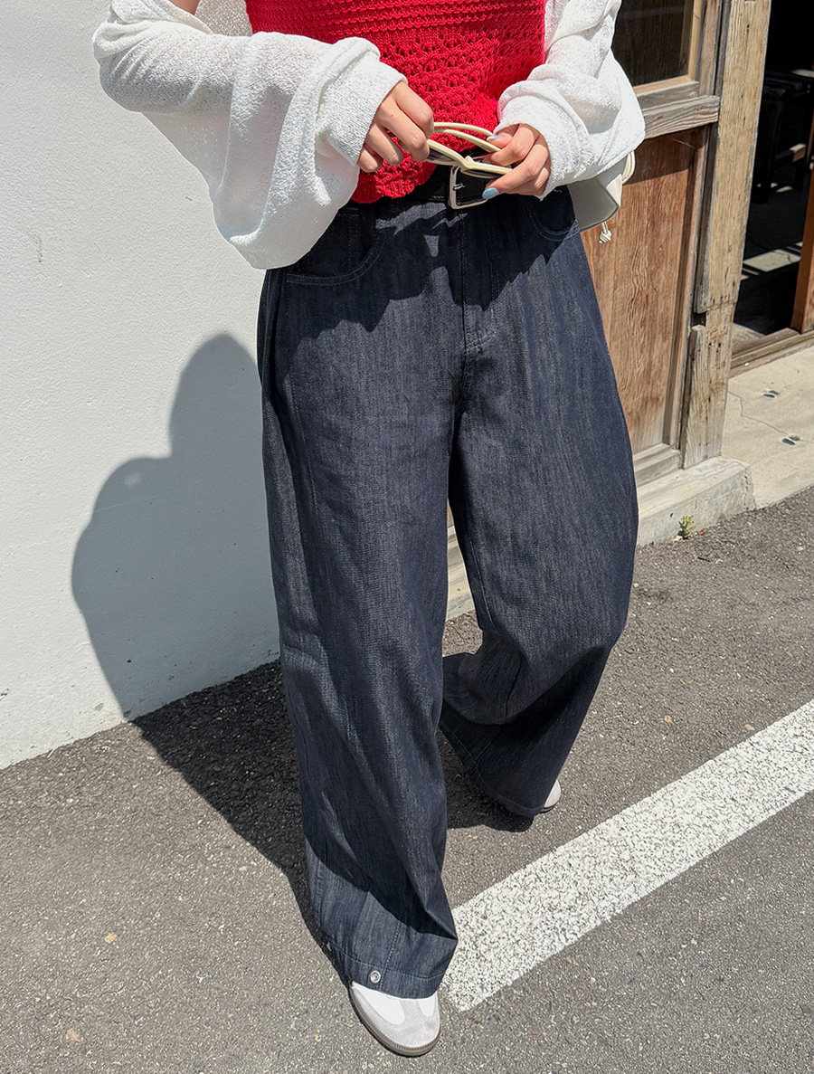 TIAEN Length-specific pin tuck wide cool denim pants