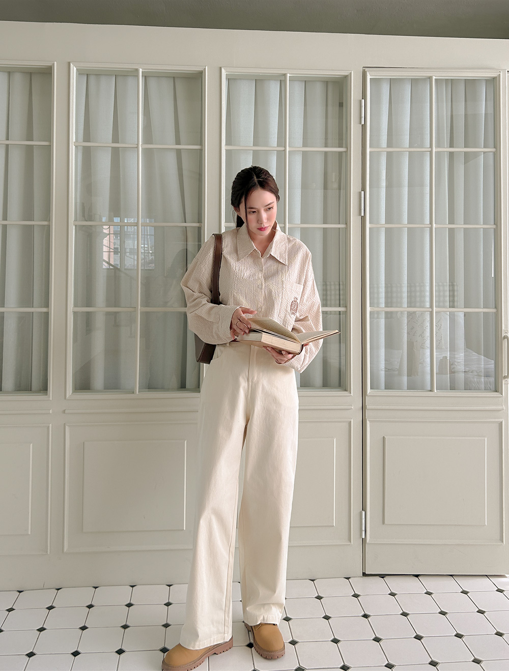 [EVELLET] Benimu back banding wide pants