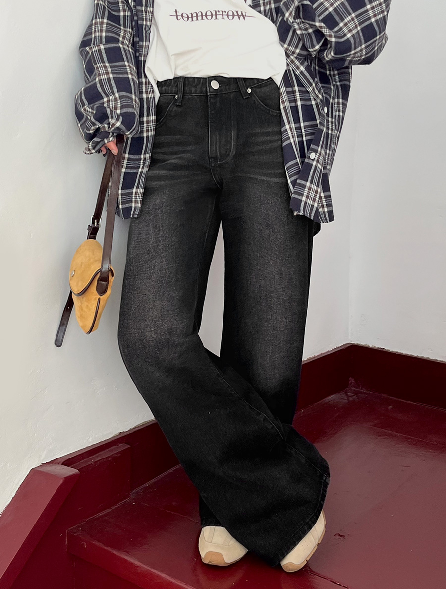 Wide Flared Denim Pants by Length in Tofu